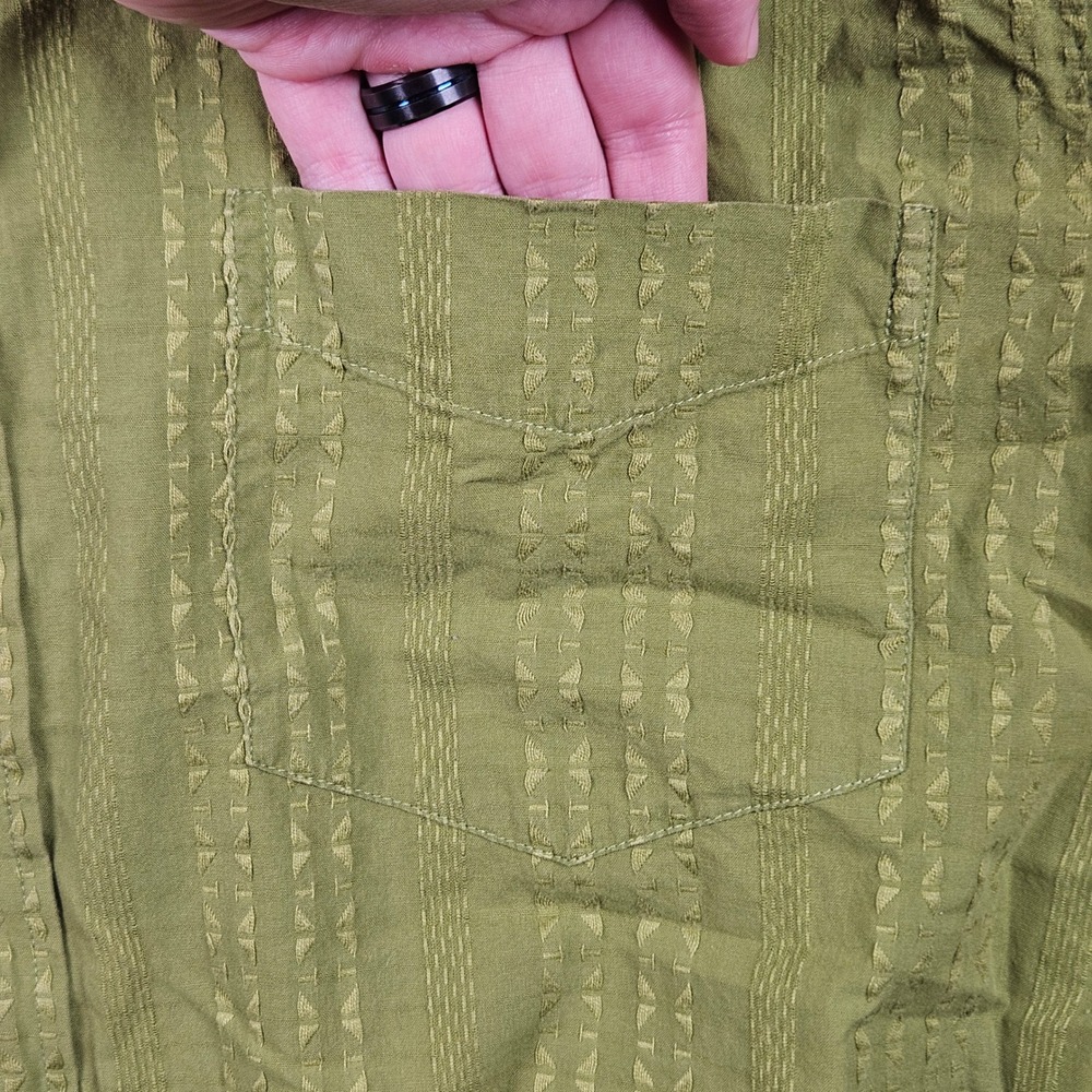 Vintage Lucky Brand  Shirt Mens Lare Green Textured Stripe Button Down 90s - Picture 5 of 11